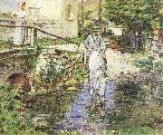 Pere Trognon and His Daughter at the Bridge Theodore Robinson